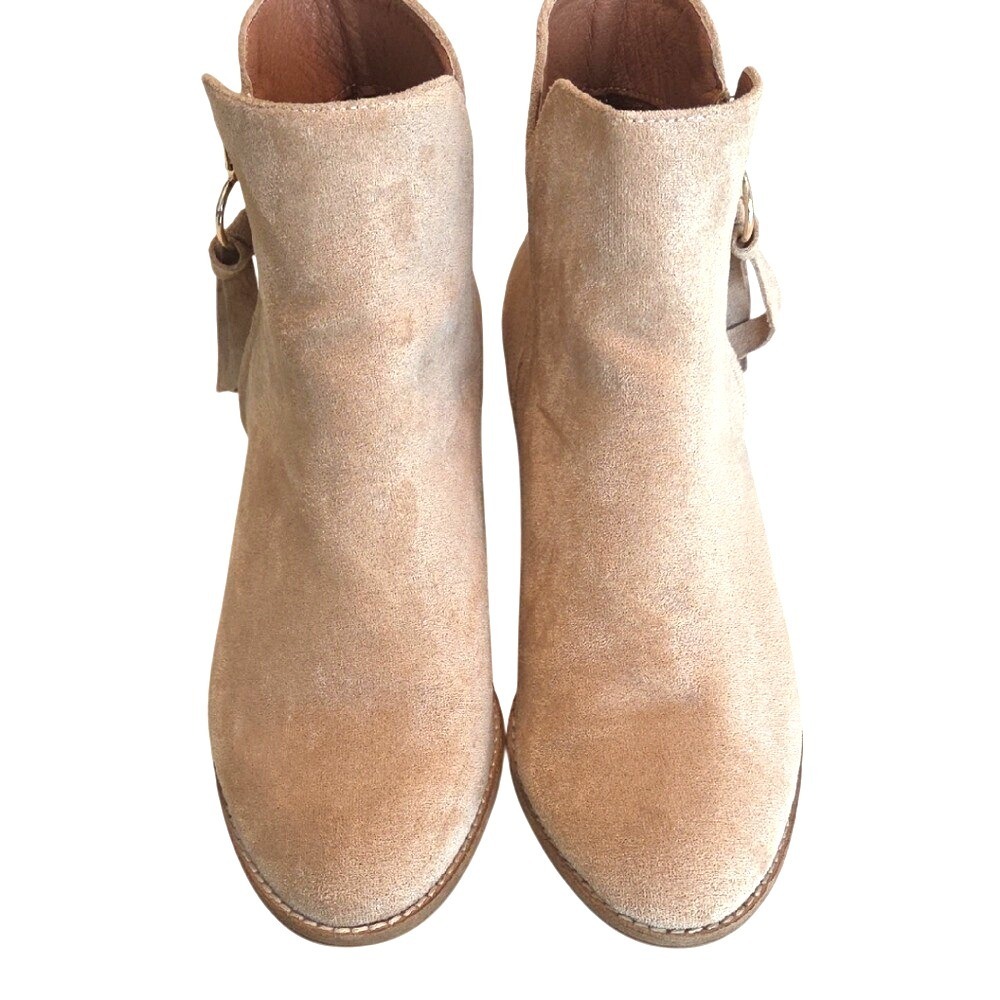 BEAST Suede Ankle Boots with Zipper Pull Heeled Booties Casual Shoes